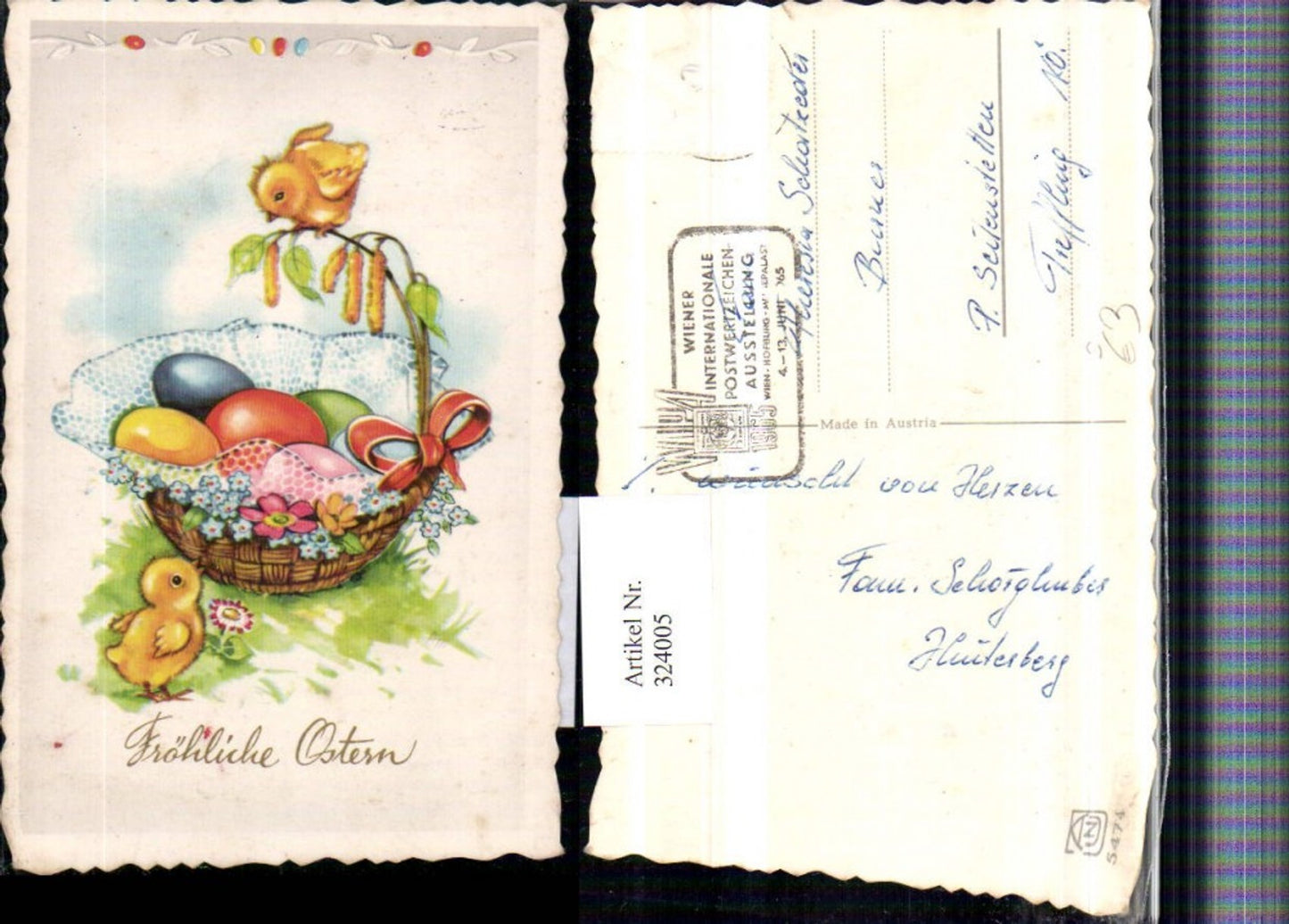 324005, Artist AK Easter Basket Easter Eggs Chicks Vienna Postage Stamp Exhibition 1965