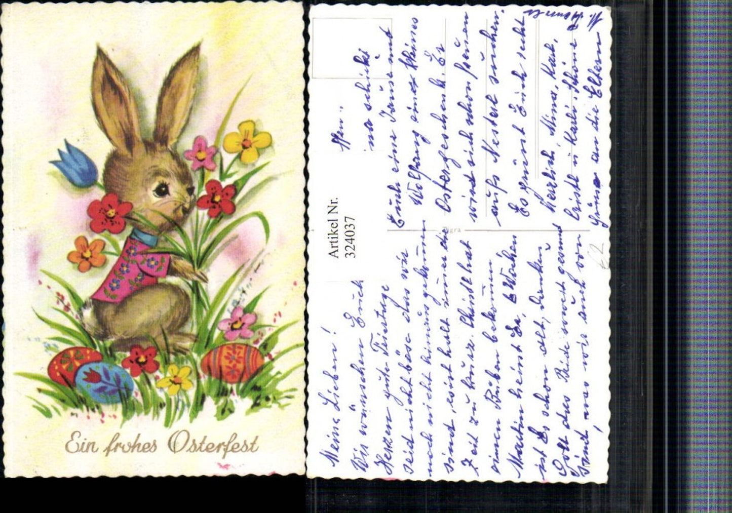 324037, Artist AK Easter Easter Bunny Rabbit Flowers Easter Eggs