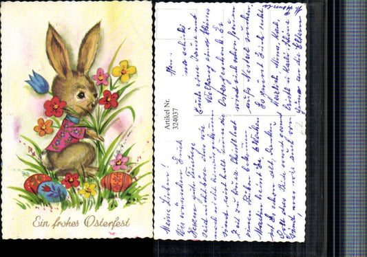324037, Artist AK Easter Easter Bunny Rabbit Flowers Easter Eggs