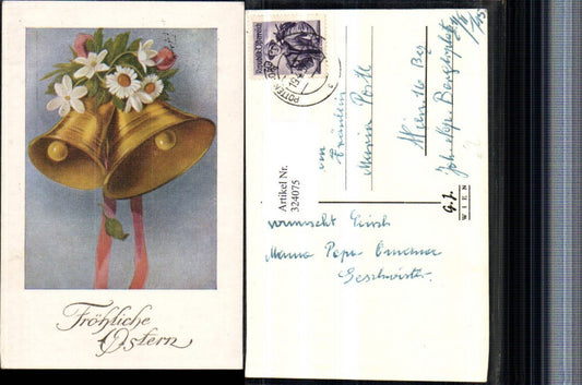 324075,Künstler AK Ostern Glocken Blumen Schleife