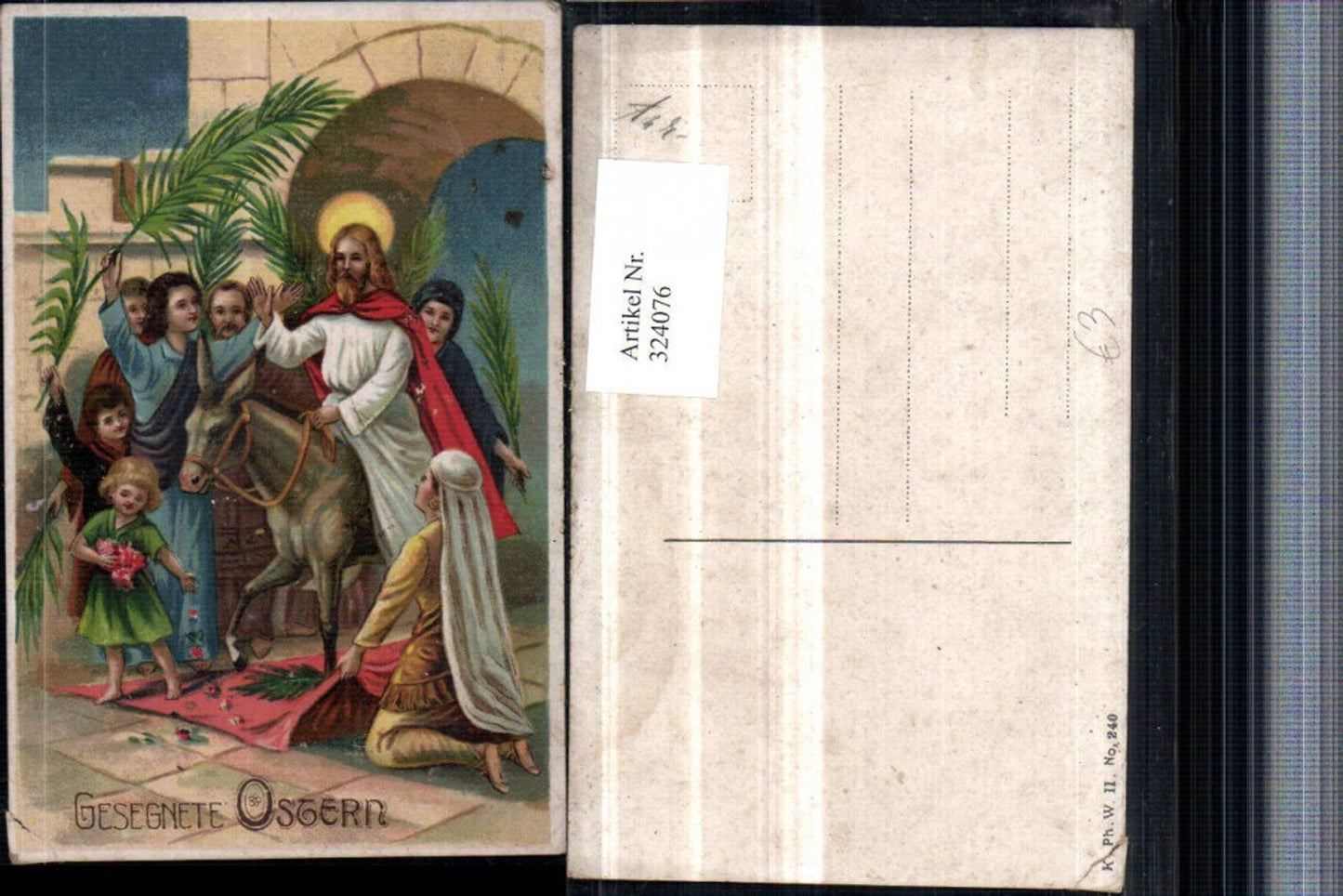 324076,Künstler AK Ostern Religion Jesus Esel Palmwedel