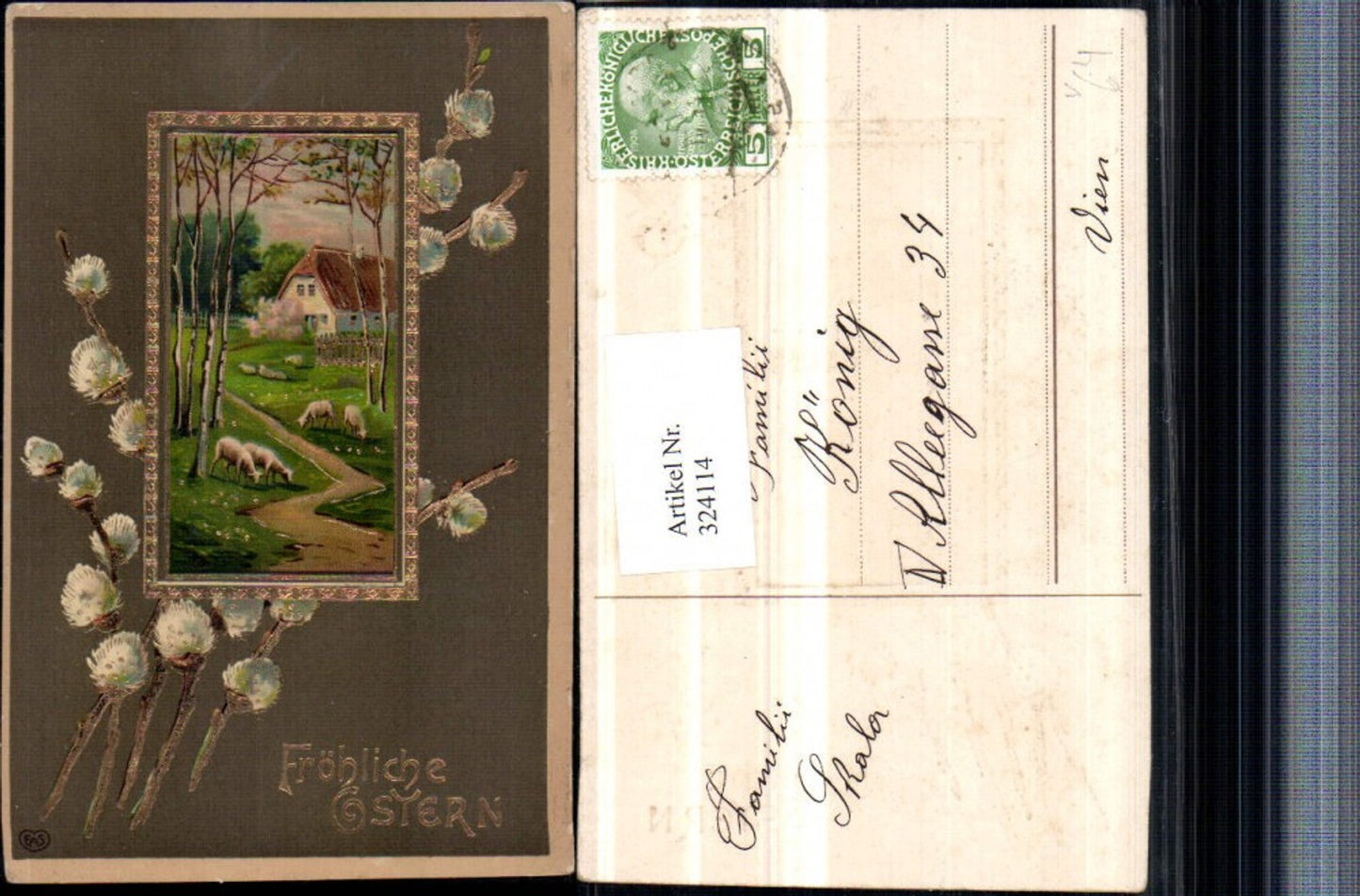 324114, Embosser Artist AK Gold Ornament Easter Landscape Passepartout Pussy Willow pub EAS