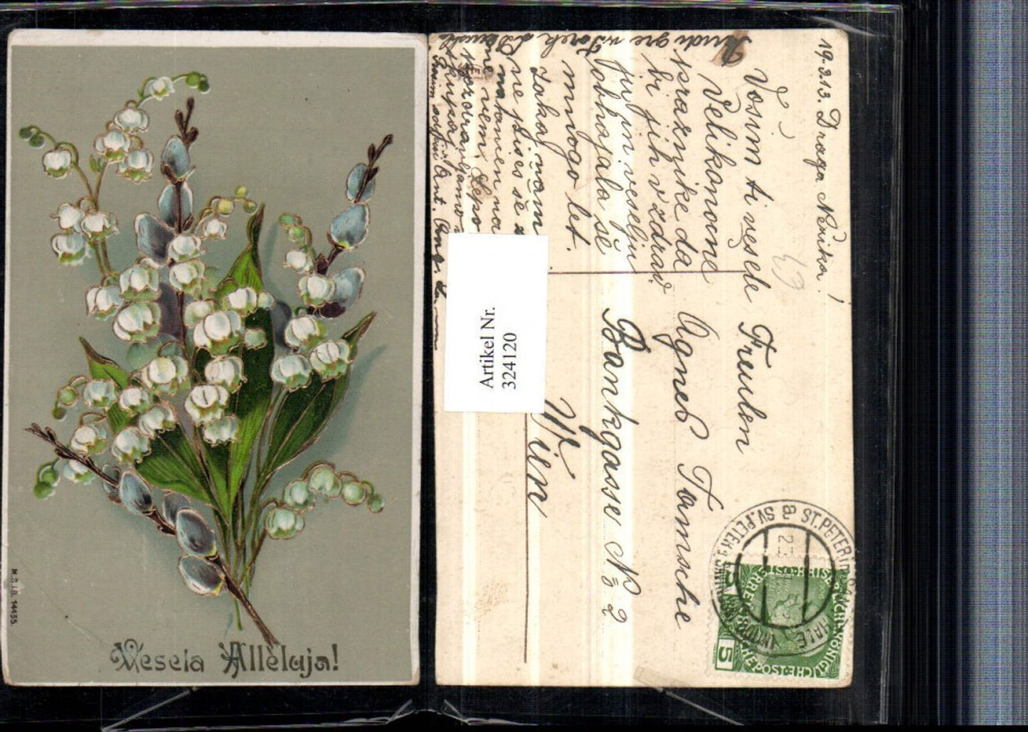 324120, embossing artist AK gold decoration Easter lily of the valley pussy willow