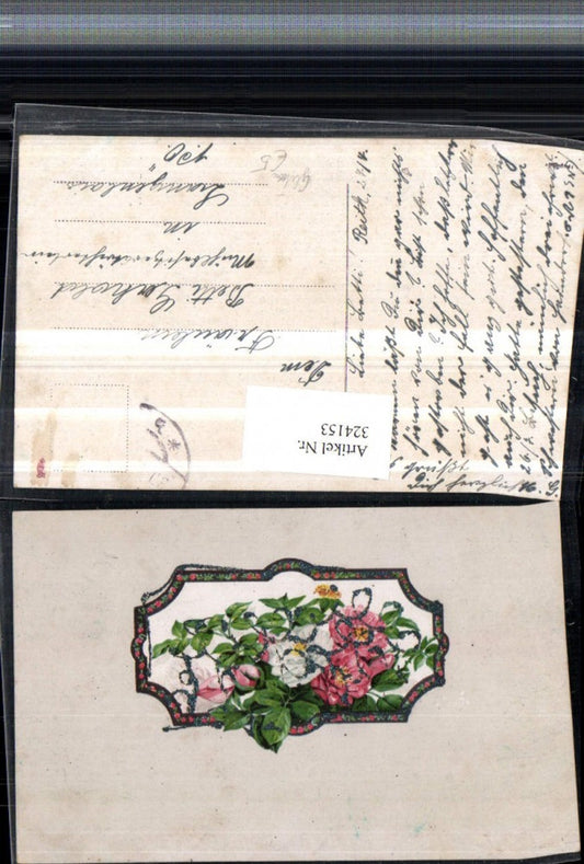 324153, Glitter AK Flowers Roses Passepartout