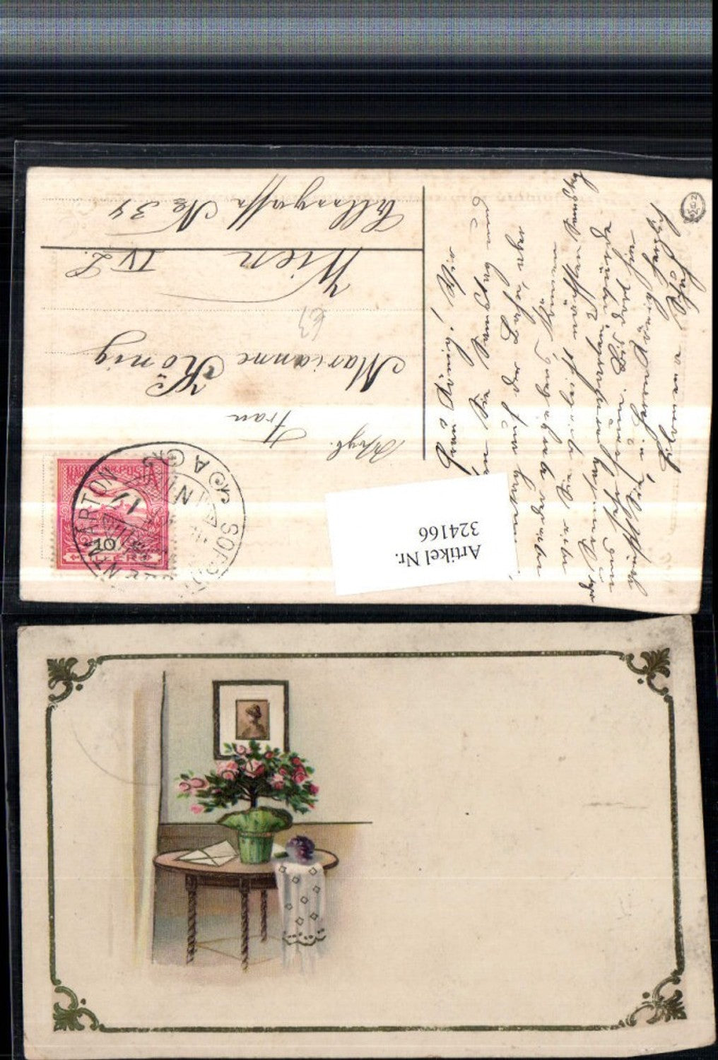 324166, embossed artist AK rose bush table letter picture frame