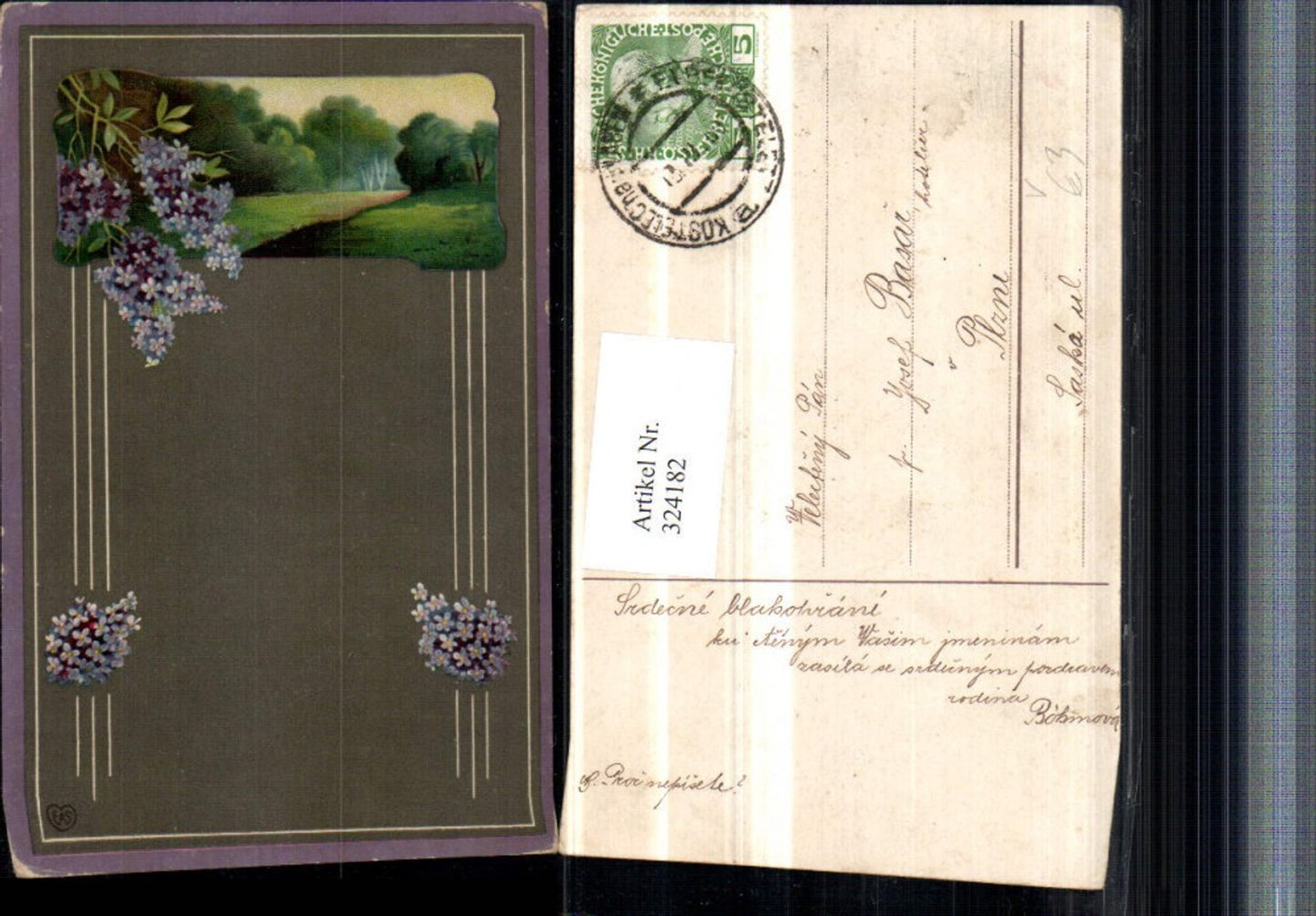 324182,Künstler AK Landschaft Passepartout Blumen Vergissmeinnicht pub EAS