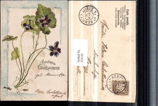 324185,Künstler Litho Glückwunsch Blumen Veilchen