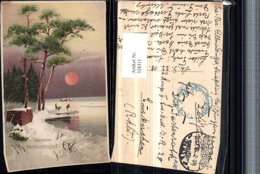 324311, Artist AK Christmas Winter Landscape Lake