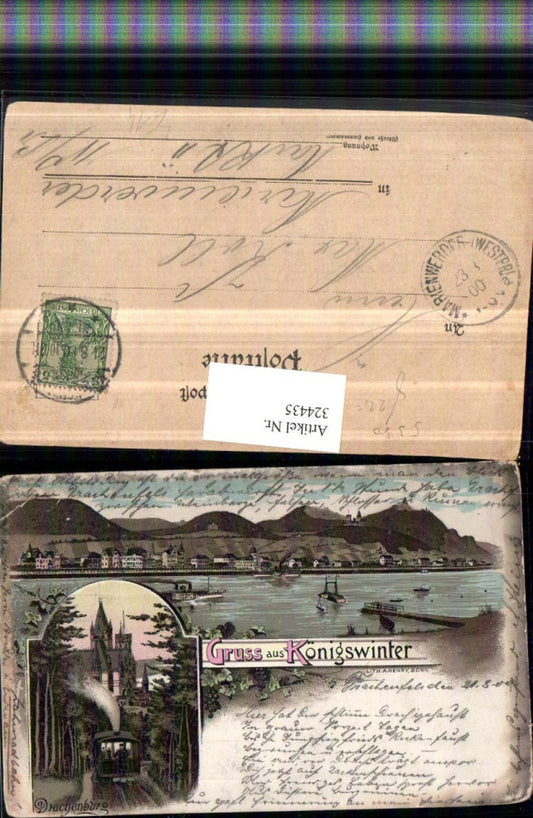 324435,Litho Gruß aus Königswinter Totale Drachenburg Burg Zahnradbahn Mehrbildkarte