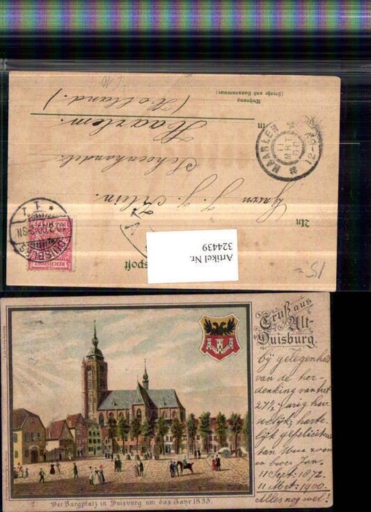 324439,Künstler Litho Gruß aus Alt-Duisburg Burgplatz im Jahr 1835 Kirche