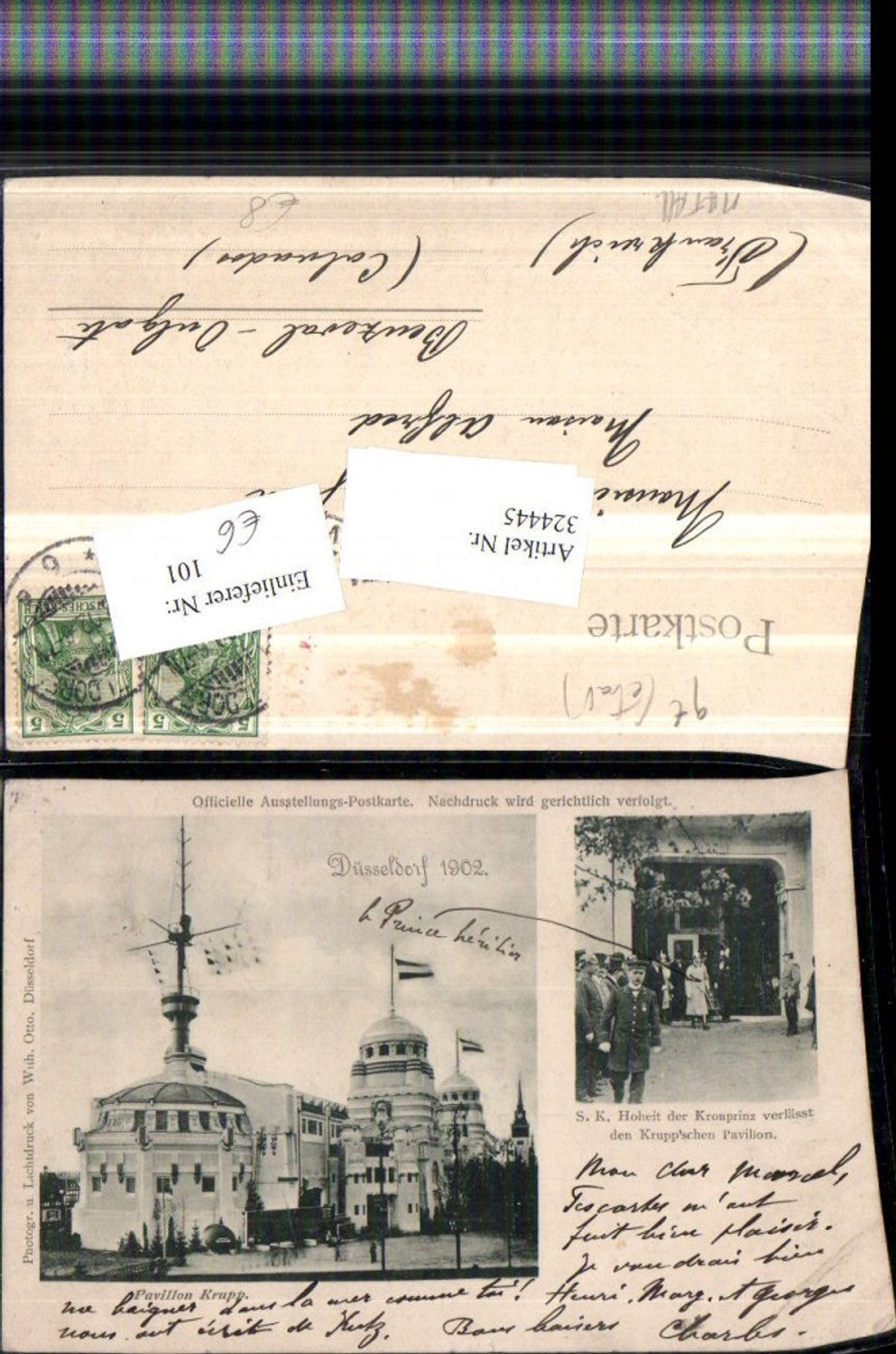 324445,Düsseldorf Pavillon Krupp S.K. Hoheit Kronprinz verlässt Kruppschen Pavillon Mehrbildkarte