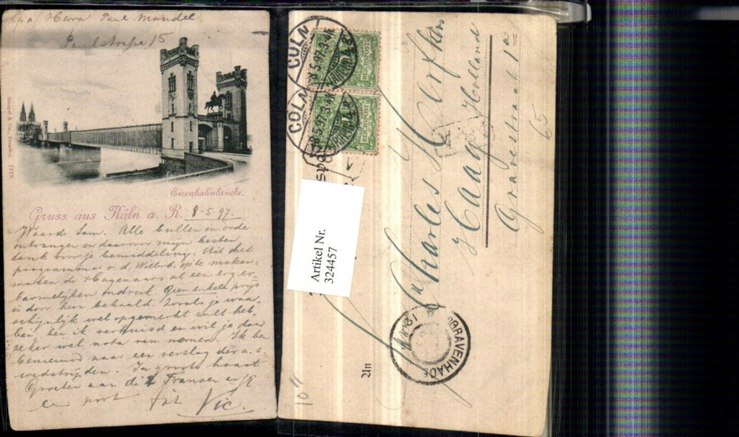 324457,Gruß aus Köln am Rhein Eisenbahnbrücke Brücke pub Stengel & Co 1919