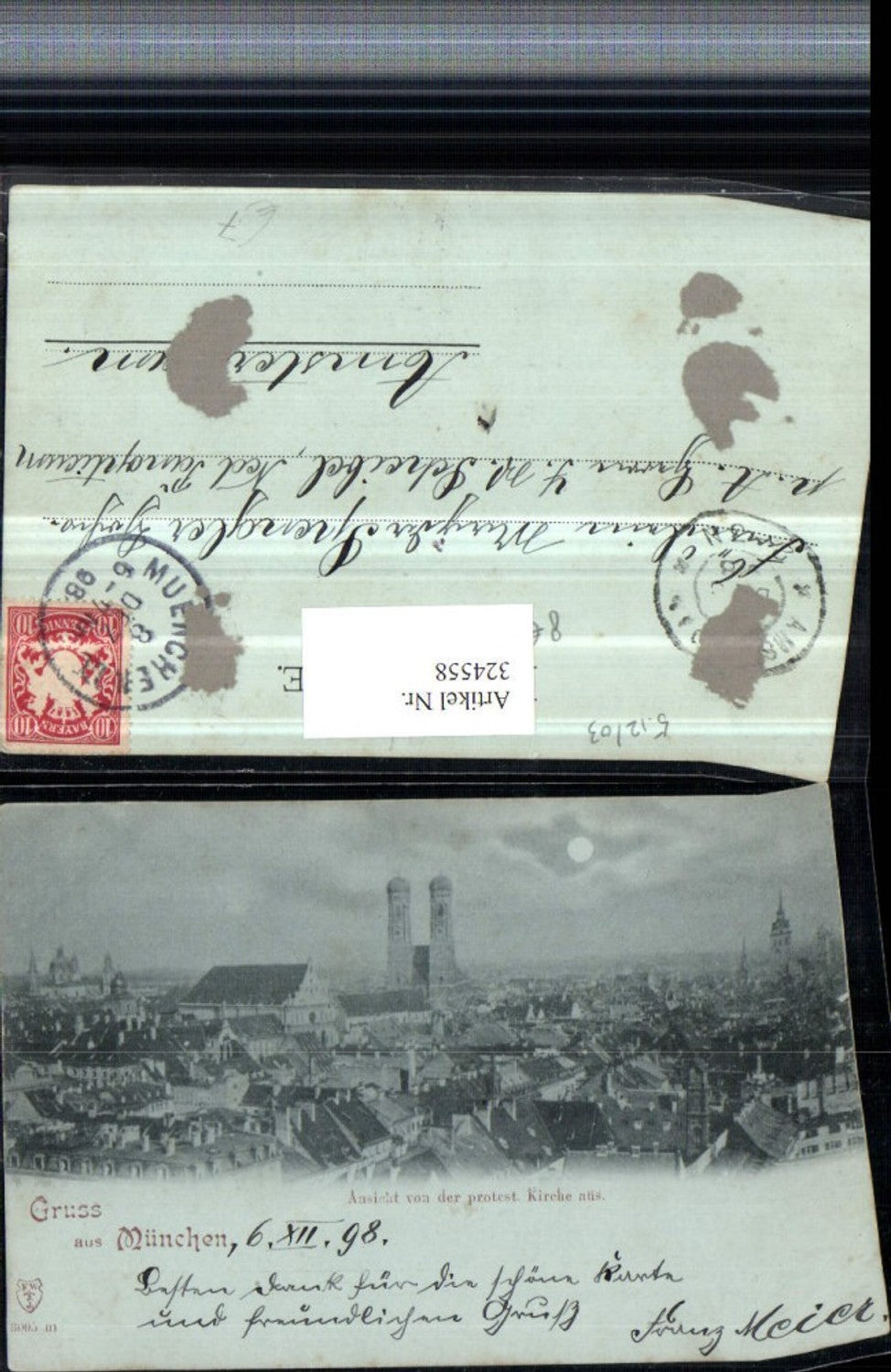 324558,Mond Litho Gruß aus München Totale Frauenkirche