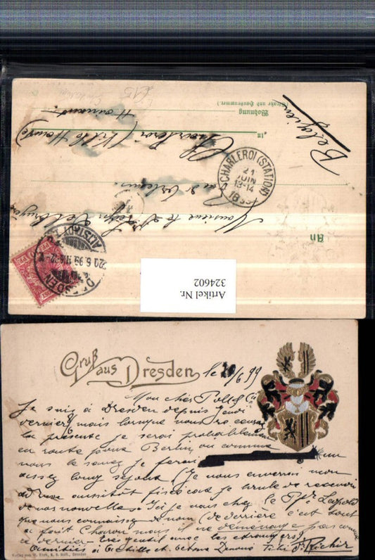 324602,Präge Litho Gruß aus Dresden Studentika Wappen