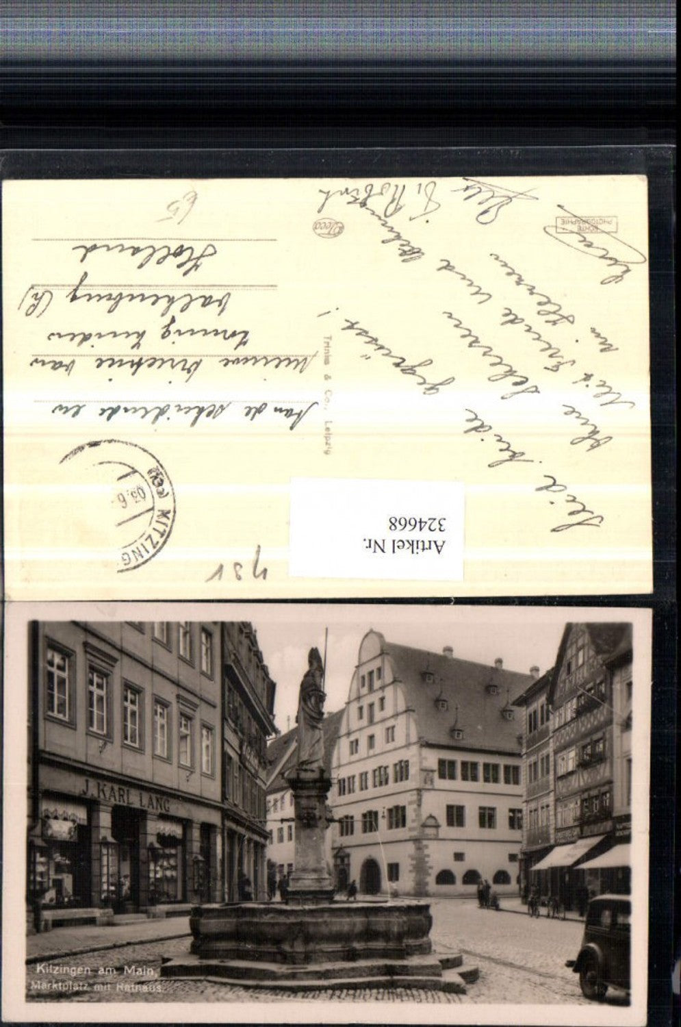 324668,Kitzingen am Main Marktplatz m. Rathaus Brunnen Geschäft J. Karl Lang