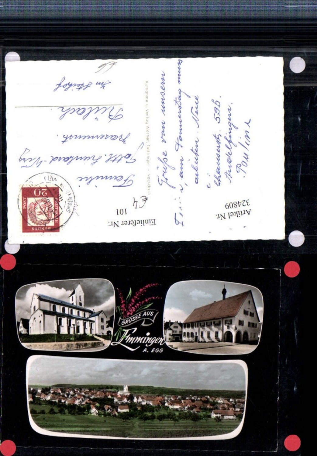 324809,Gruß aus Emmingen Totale Kirche Rathaus Mehrbildkarte