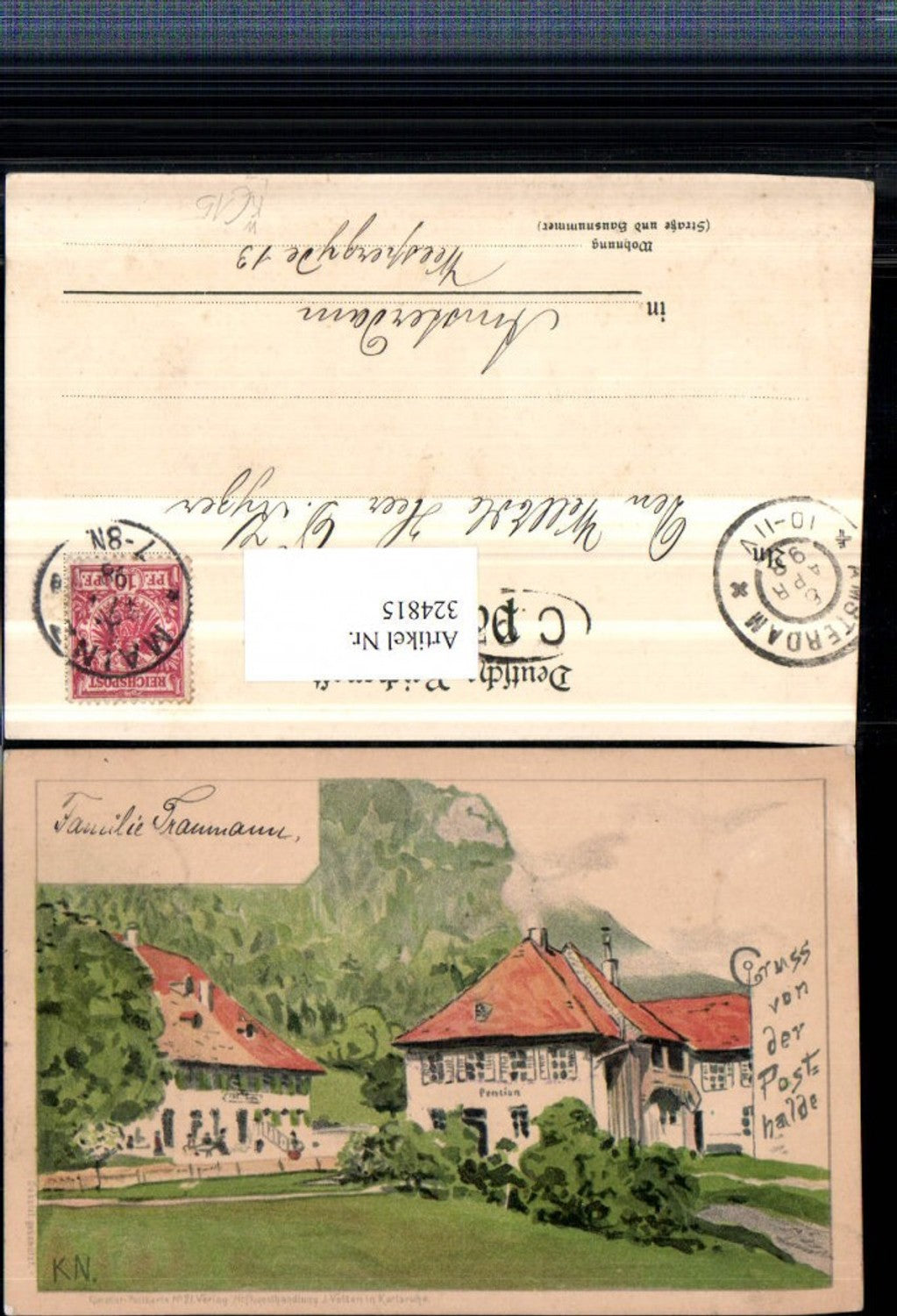 324815,Künstler Litho Gruß von der Posthalde b. Breitenau Pension