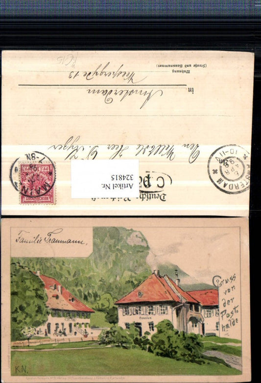 324815,Künstler Litho Gruß von der Posthalde b. Breitenau Pension