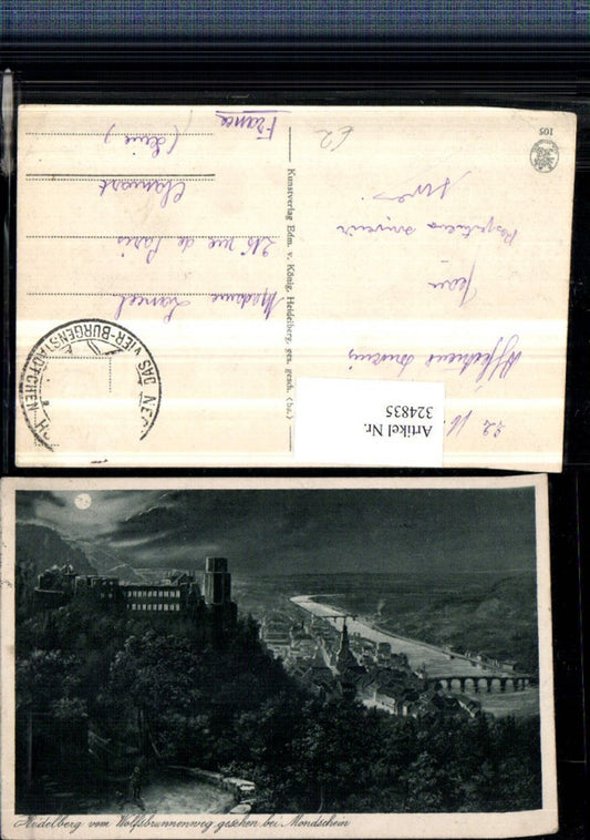 324835, Heidelberg Total view with castle from Wolfsbrunnenweg, moonlight