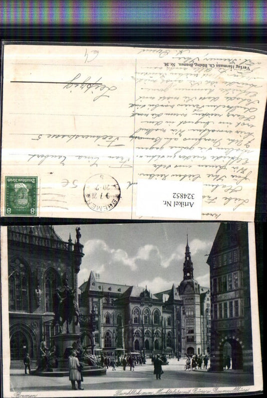 324852,Bremen Durchblick zum Marktplatz m. Börse u. Baumwollbörse Denkmal