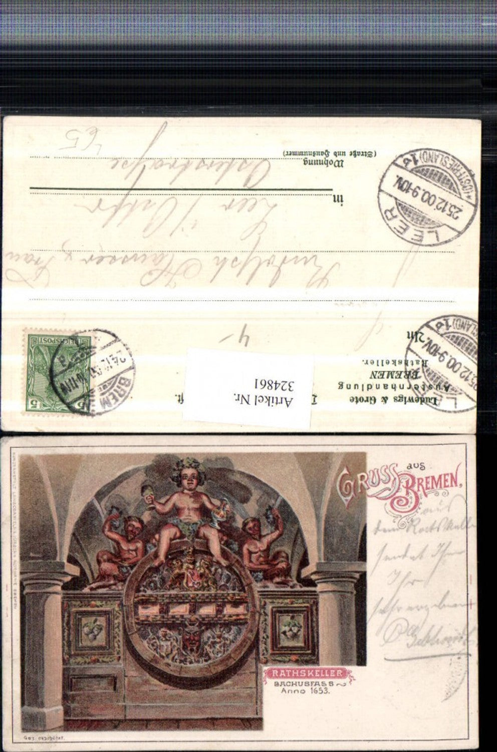 324861,Litho Gruß aus Bremen Ratskeller Bachusfass Fass