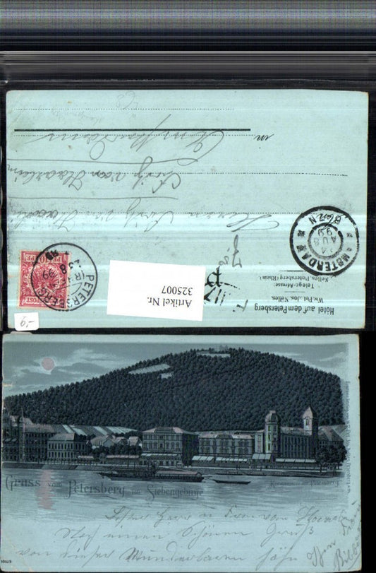 325007,Mond Litho Gruß vom Petersberg im Siebengebirge m. Königswinter Teilansicht