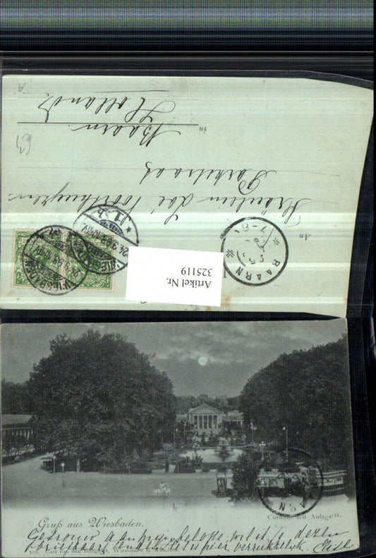 325119,Mond Litho Gruß aus Wiesbaden Kurhaus m. Anlagen