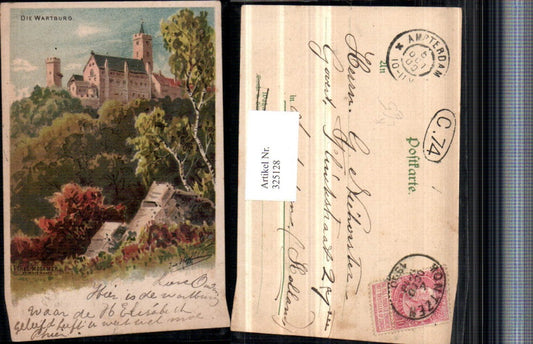 325128, Artist Lithograph J. Hoffmann Wartburg near Eisenach