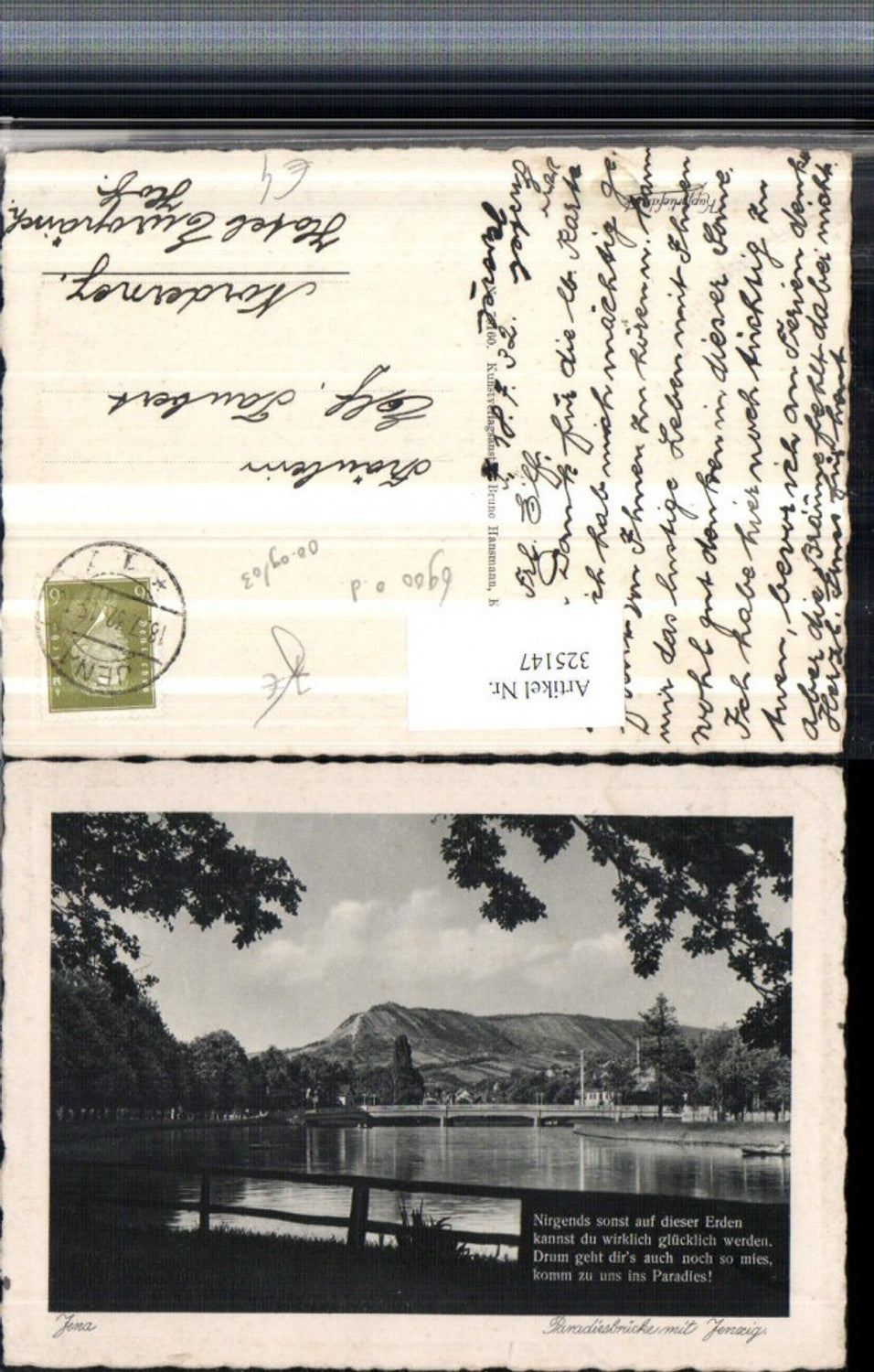 325147,Jena Paradiesbrücke Brücke m. Jenzig Spruch Text