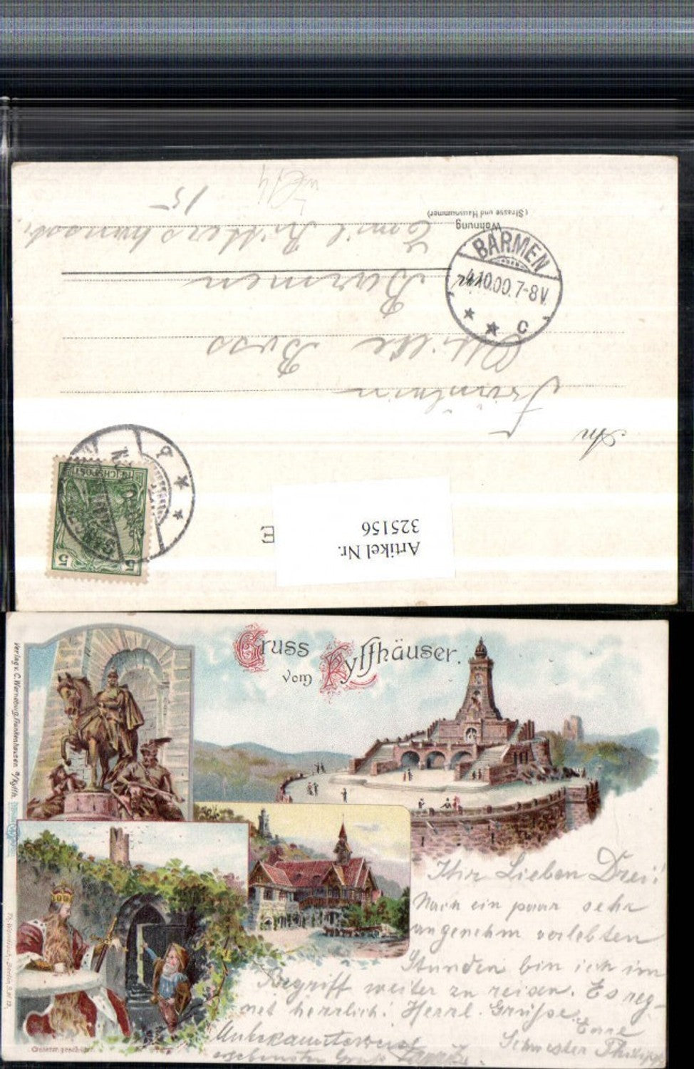 325156, Lithograph Greetings from Kyffhäuser near Bad Frankenhausen Monument Barbarossa Multi-image postcard