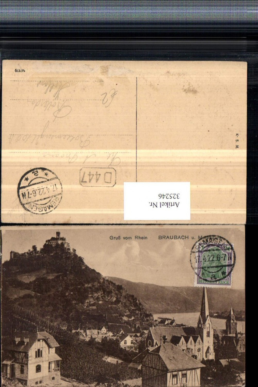 325246,Braubach am Rhein Teilansicht Kirche m. Marksburg