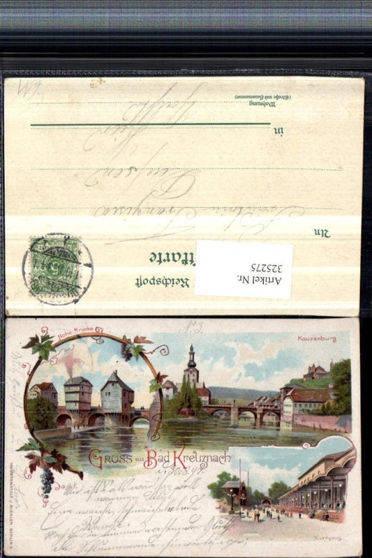 325275,Litho Gruß aus Bad Kreuznach Kurhaus Brückenhäuser Kauzenburg Mehrbildkarte