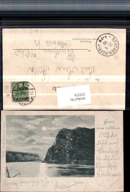 325276,Gruß vom Rhein Loreley Felsen b. St. Goarshausen Mondschein