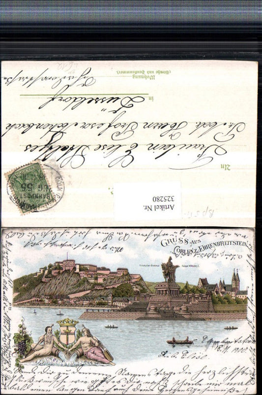 325280,Litho Gruß aus Koblenz Ehrenbreitstein Denkmal Kaiser Wilhelm Bahnpost Zug 55