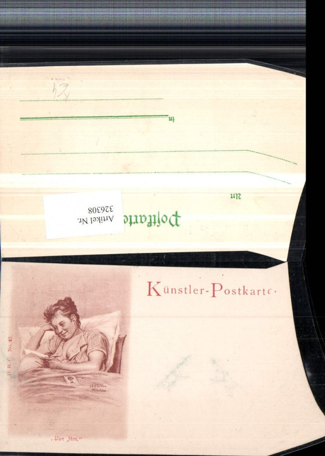 326308,Künstler AK H. Müller Von Ihm Frau im Bett Brief lesen liest