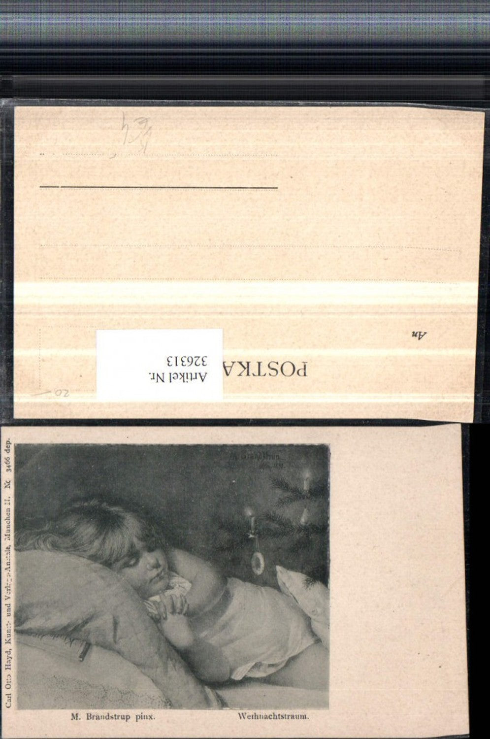 326313,Künstler AK M. Brandstrup Weihnachtstraum Kind b. Schlafen Beten pub Carl Otto Hayd 3466