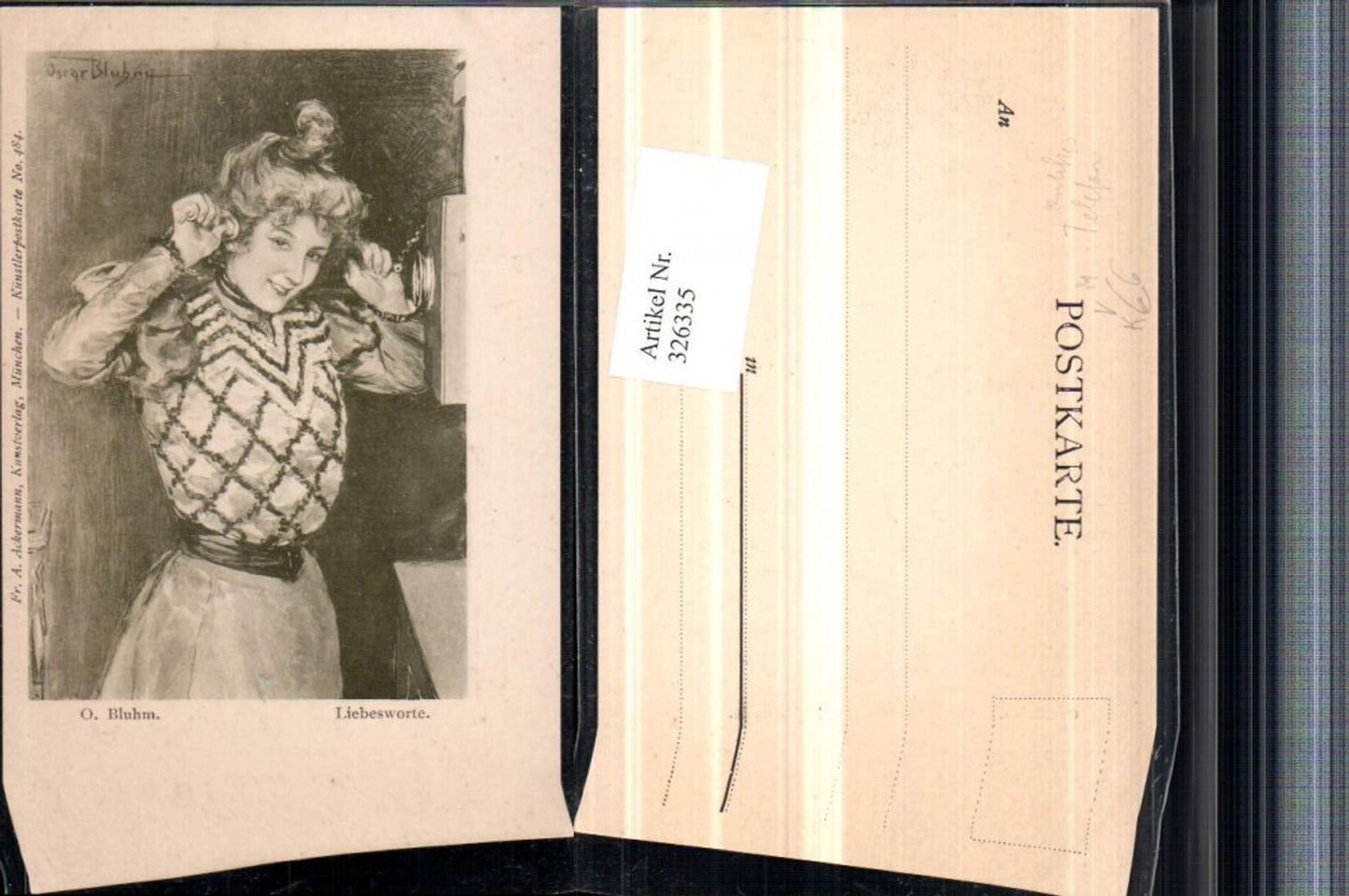 326335,Künstler AK O. Bluhm Liebesworte Frau Antikes Telefon pub A. Ackermann 484