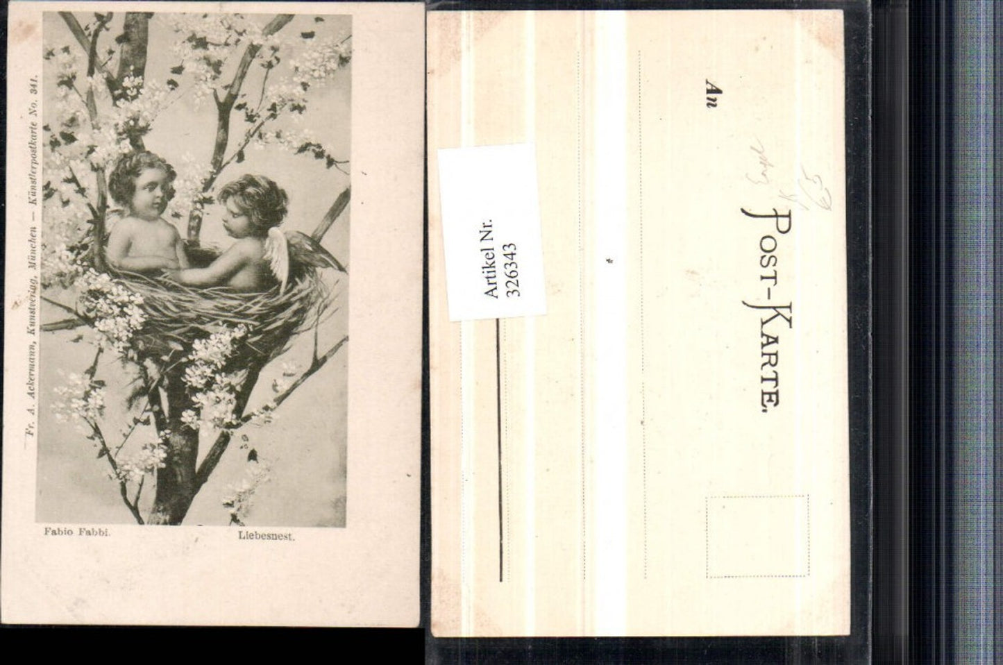 326343,Künstler AK Fabio Fabbi Liebesnest Engel Baum Nest pub A. Ackermann 341