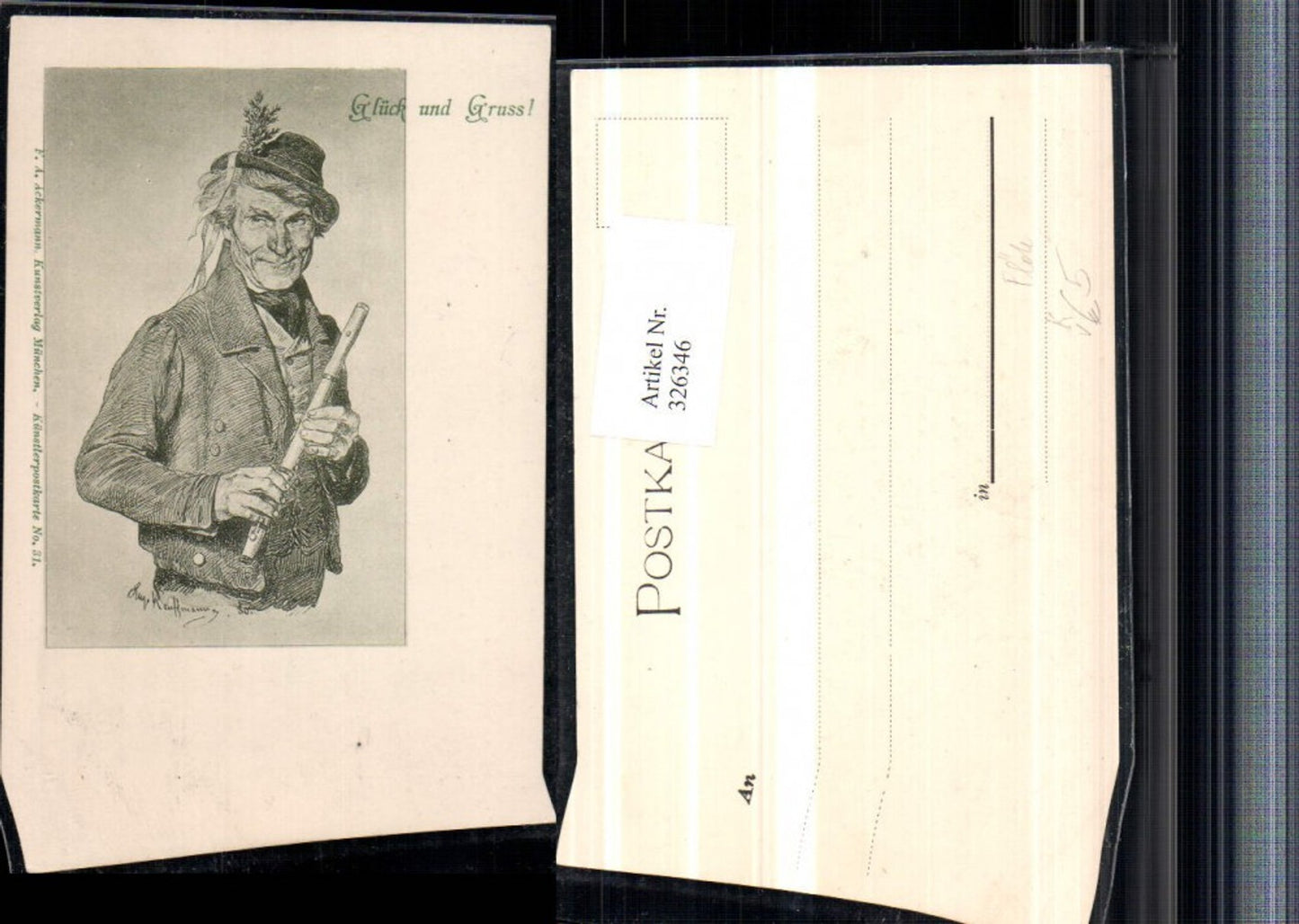 326346,Künstler AK H. Kauffman Mann m. Hut Flöte Portrait pub A. Ackermann 31