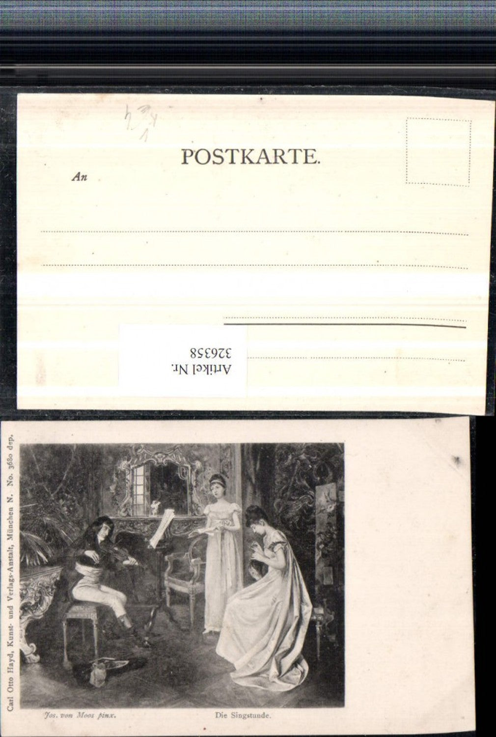 326358, Artist AK Jos. Von Moos The Singing Lesson Woman b. Sticken Violinist Carl Otto Hayd 3680