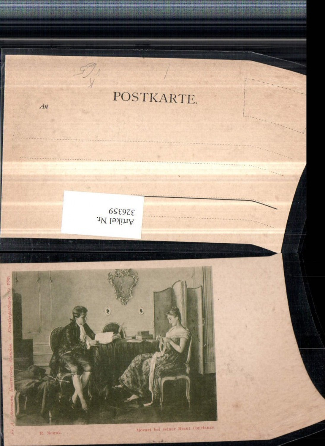 326359,Künstler AK E. Nowak Mozart m. Braut Constanze Sticken pub A. Ackermann 769