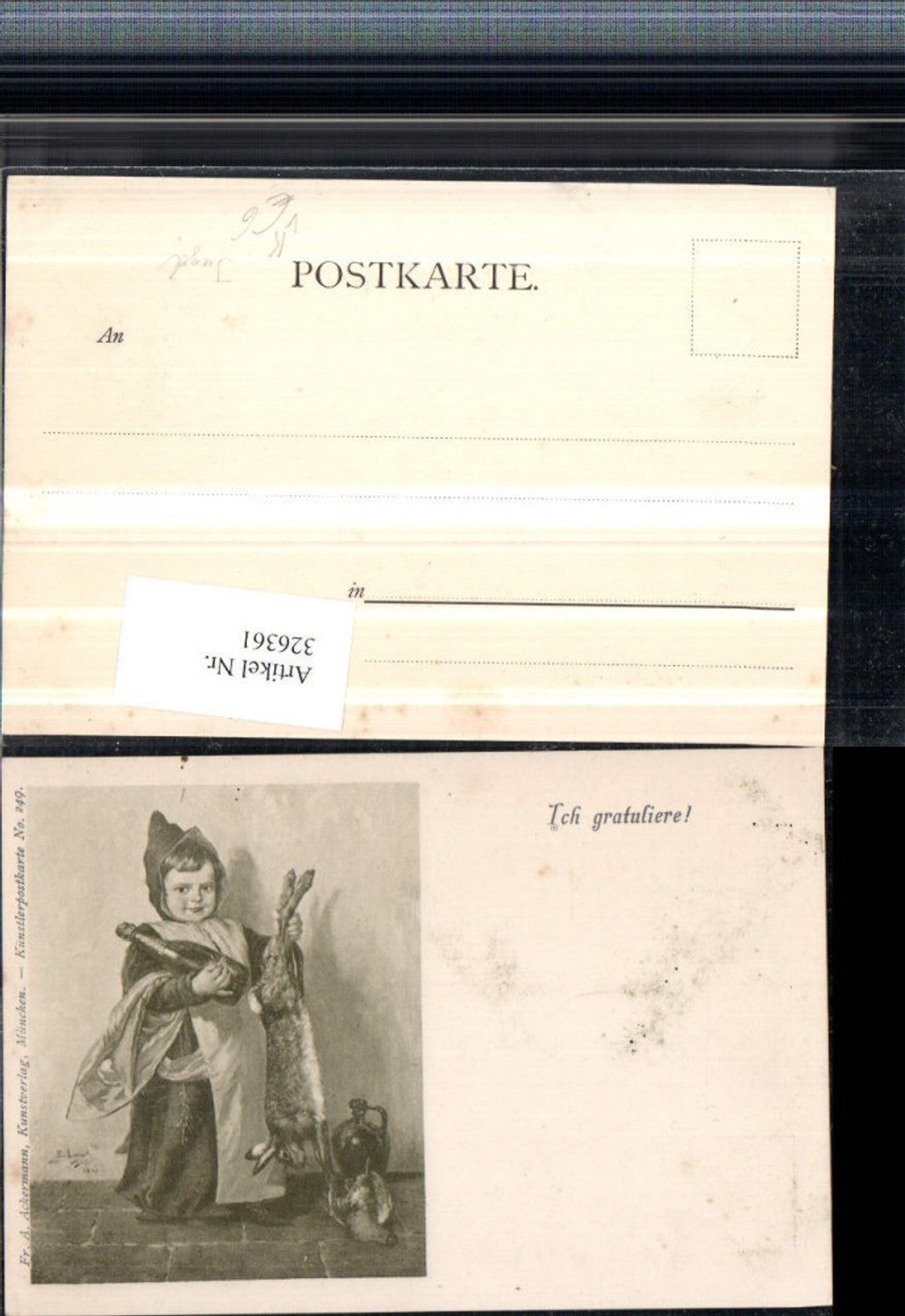 326361,Künstler AK E. Louyot Kind Wein Flasche Jagd toter Hase pub A. Ackermann 249