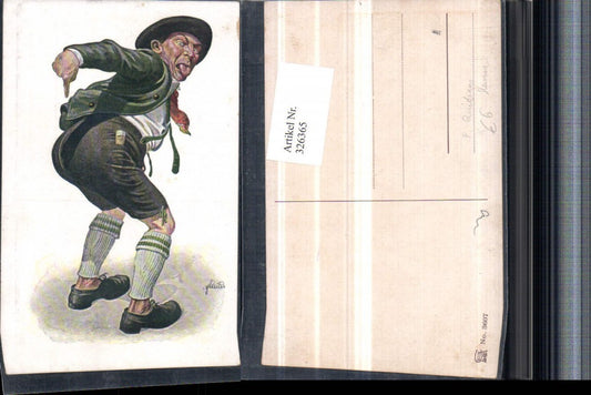 326365,Künstler AK F. Quidenus Scherz Humor Mann Hut Po Zunge rausgestreckt