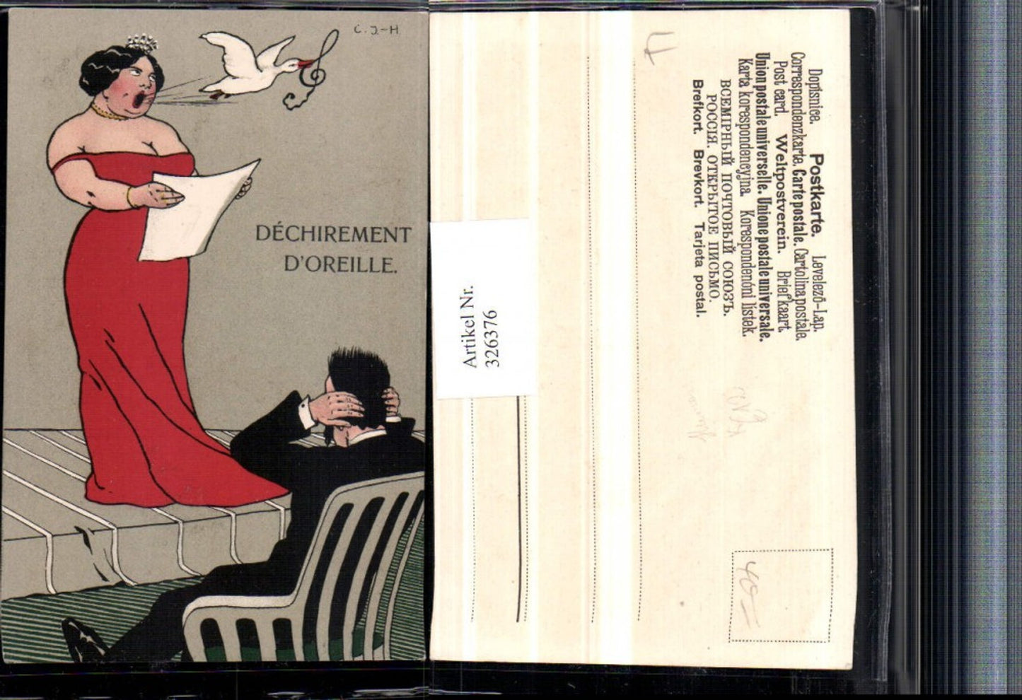 326376, Artist AK Joke Humor Woman sings Goose Treble clef Man covers his ears