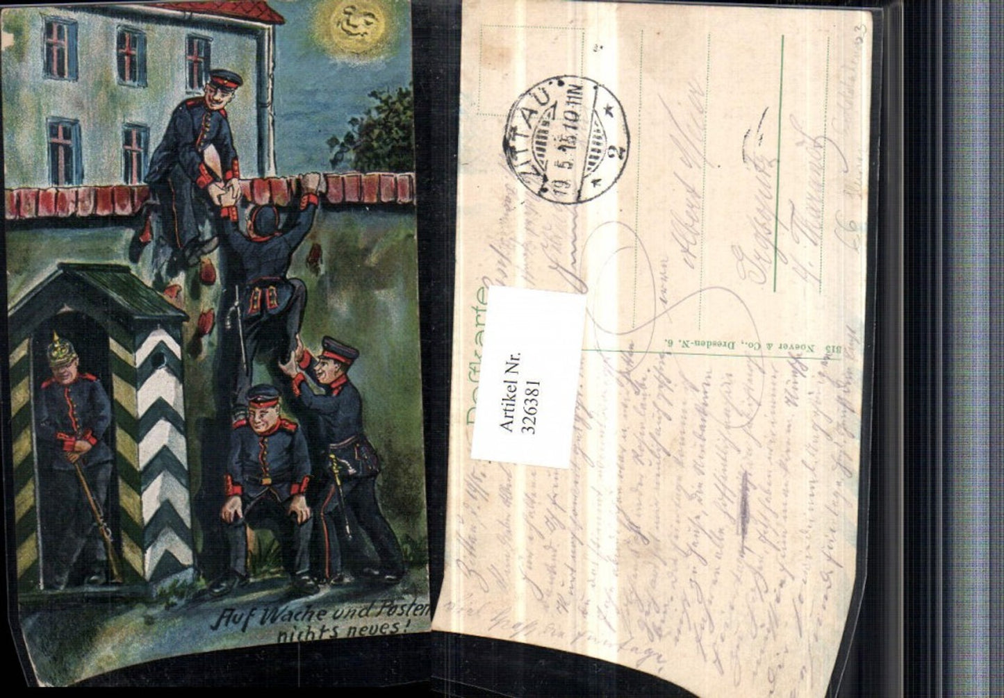 326381, Artist AK Joke Humor Guard Post Soldiers Wall Climbing Moon Face
