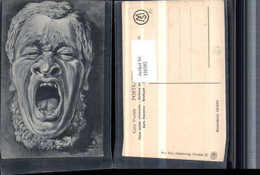 326382,Künstler AK Menschliche Gefühle Humor Menschenkopf Kopf Mund offen pub Max Sinz