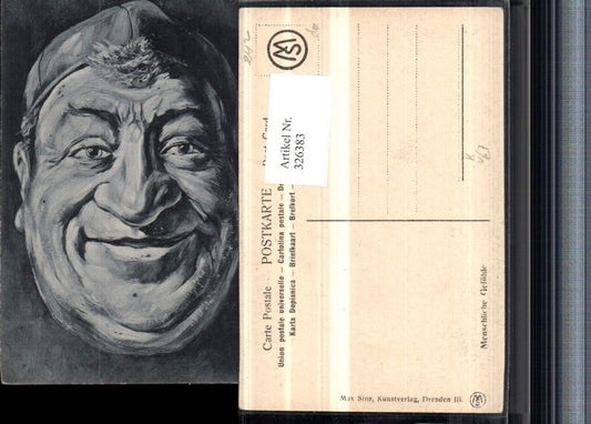 326383,Künstler AK Menschliche Gefühle Humor Menschenkopf grinsendes Gesicht pub Max Sinz