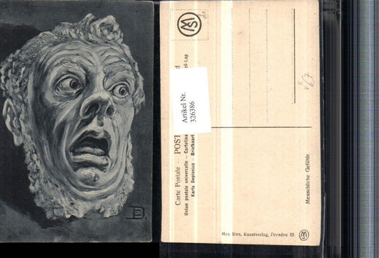 326386,Künstler AK Menschliche Gefühle Humor Menschenkopf verängstigendes Gesicht pub Max Sinz