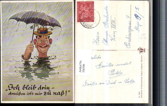 326390,Künstler AK Scherz Humor Mann Hut Brille Schirm Regen Wasser Spruch pub A. Lengauer 3203
