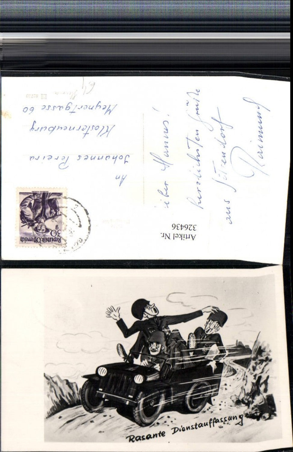 326436,Künstler AK Scherz Humor Rasante Dienstauffassung Soldaten Automobil